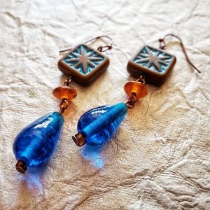 handmade starburst dangling glass earrings